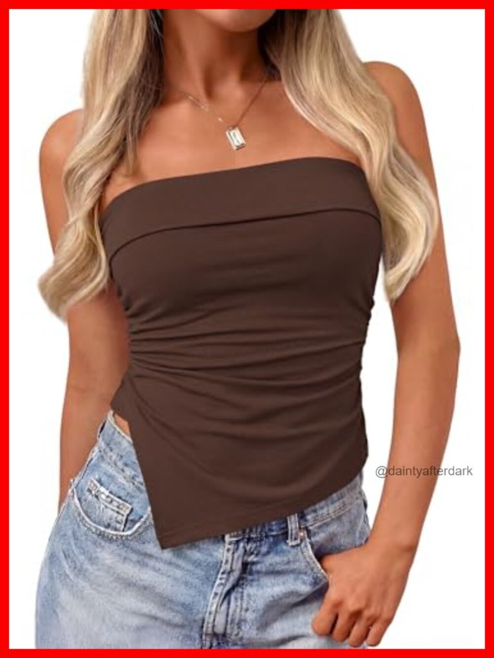 Womens Strapless Tube Top Ruched Asymmetrical Knit Summer Tank